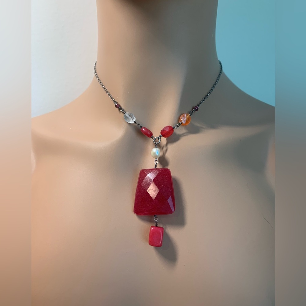 Silpada Vintage Sterling Ruby Jade, Carnelian, Garnet, Topaz & Pearl Necklace